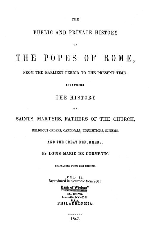 The Public and Private History of the Popes of Rome - Vol. 2